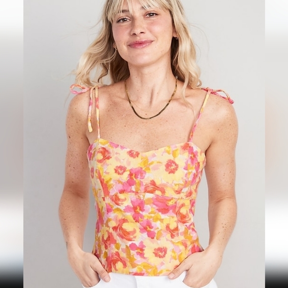 Old Navy Tops - Fitted Linen Blend Cropped Cami Top Tie L Tall